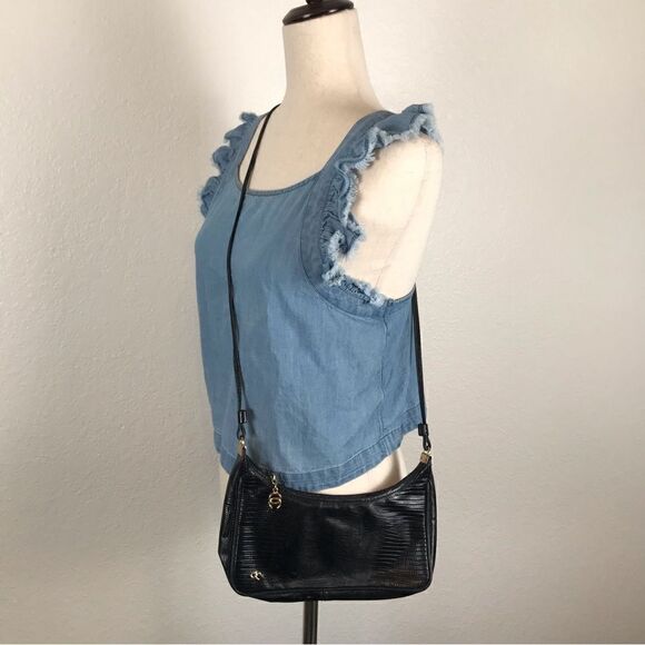 Vintage Oleg Cassini faux leather black lizard print Crossbody bag - Picture 2 of 5